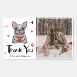 可愛お洒落いフランスのブルドッグありがとう写真 長方形シール