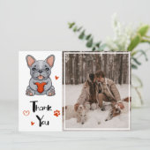 可愛お洒落いフランスのブ結婚ルドッグの写真 サンキューカード (スタンド正面)