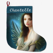 可愛お洒落いヴィンテージクリスマスエンジェルナイトスカイ ラージクリスマスストッキング (正面)