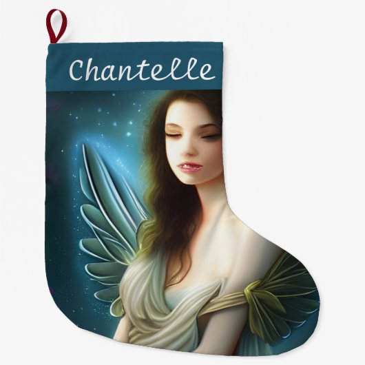 可愛お洒落いヴィンテージクリスマスエンジェルナイトスカイ ラージクリスマスストッキング (正面)