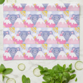 可愛お洒落い太陽に照らされた猫と冬の山 キッチンタオル (折り畳み)