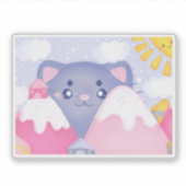 可愛お洒落い太陽に照らされた猫と冬の山 シール (正面)