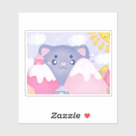 可愛お洒落い太陽に照らされた猫と冬の山 シール