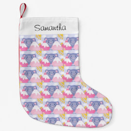 可愛お洒落い太陽に照らされた猫と冬の山 スモールクリスマスストッキング