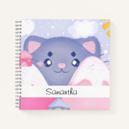 可愛お洒落い太陽に照らされた猫と冬の山 ノートブック