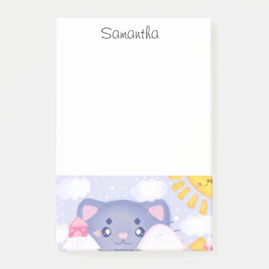可愛お洒落い太陽に照らされた猫と冬の山 ポストイット (正面)