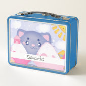 可愛お洒落い太陽に照らされた猫と冬の山 メタルランチボックス (裏面)