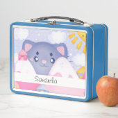 可愛お洒落い太陽に照らされた猫と冬の山 メタルランチボックス (インサイチュ)