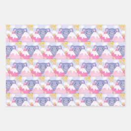 可愛お洒落い太陽に照らされた猫と冬の山 ラッピングペーパーシート