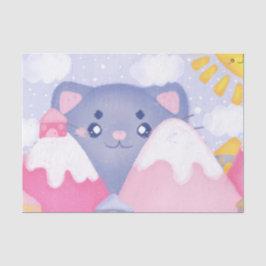 可愛お洒落い太陽に照らされた猫と冬の山 薄葉紙