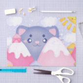可愛お洒落い太陽に照らされた猫と冬の山 薄葉紙 (クラフト)