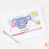 可愛お洒落い太陽に照らされた猫と冬の山 長方形シール (封筒)