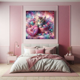 可愛お洒落い子猫フローラハート箱 ポスター