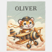 可愛お洒落い小飛んでいる虎オンア飛行機 フリースブランケット (正面)