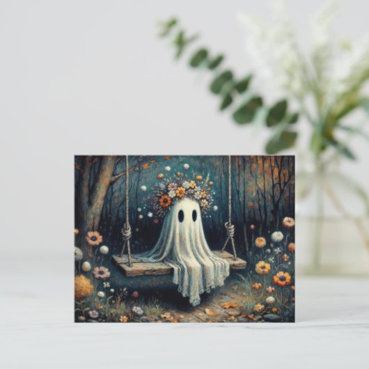 可愛お洒落い幽霊フローラクラウン付きSwing ポストカード (スタンド正面)