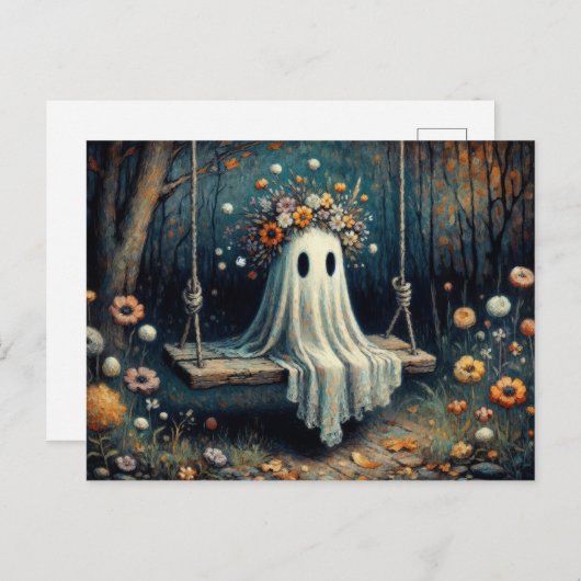 可愛お洒落い幽霊フローラクラウン付きSwing ポストカード (正面/裏面)