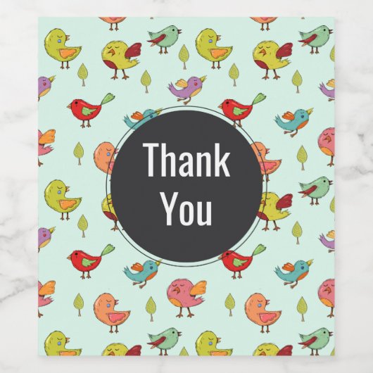 可愛お洒落い手描き鳥柄ありがとう ワインラベル (シングルラベル)