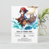 可愛お洒落い海賊誕生日 招待状 (スタンド正面)