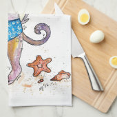 可愛お洒落い猫のビーチ キッチンタオル (四つ折り)