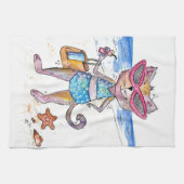 可愛お洒落い猫のビーチ キッチンタオル (横)