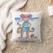 可愛お洒落い猫のビーチ クッション (ブランケット)