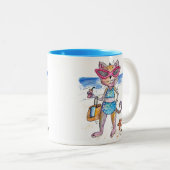 可愛お洒落い猫のビーチ ツートーンマグカップ (正面右)