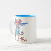 可愛お洒落い猫のビーチ ツートーンマグカップ (正面左)