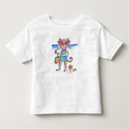 可愛お洒落い猫のビーチ トドラーTシャツ