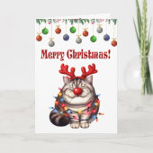 可愛お洒落い猫クリスマス折りグリーティングカード カード (正面)