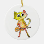 可愛お洒落い猫遊のギター セラミックオーナメント (正面)