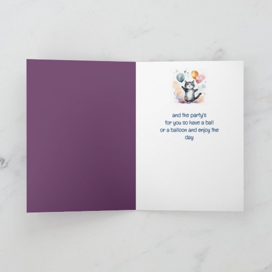 可愛お洒落い猫遊の風船誕生日おもしろい シーズンカード (内部)