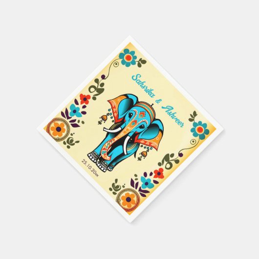 可愛お洒落い結婚インディアンの華美象 スタンダードカクテルナプキン (角)
