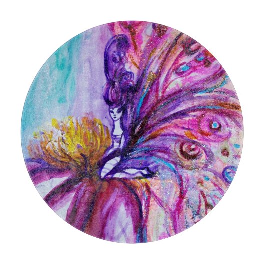 可愛お洒落い花の妖精ピンク、金ゴールドのキラキラ カッティングボード (正面)