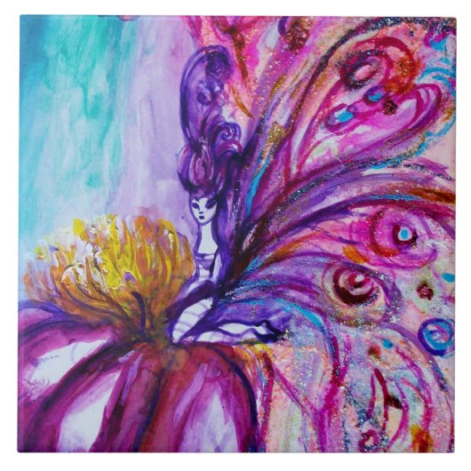 可愛お洒落い花の妖精ピンク、金ゴールドのキラキラ タイル (正面)