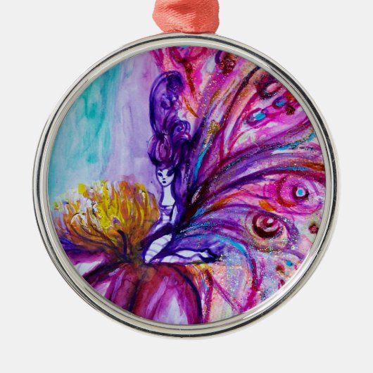 可愛お洒落い花の妖精ピンク、金ゴールドのキラキラ メタルオーナメント (正面)