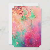 可愛お洒落い花の妖精ピンク、金ゴールドのキラキラ 招待状 (裏面)