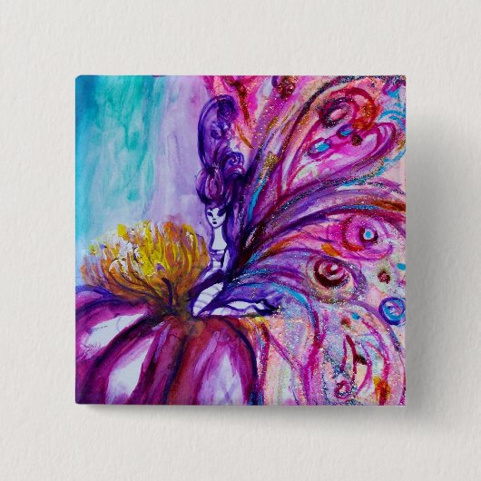 可愛お洒落い花の妖精ピンク、金ゴールドのキラキラ 缶バッジ (正面)