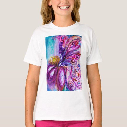 可愛お洒落い花の妖精ピンク、金ゴールドのキラキラ Tシャツ (正面)