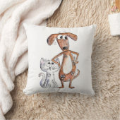 可愛お洒落い茶色の犬と灰色の猫 クッション (ブランケット)