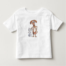 可愛お洒落い茶色の犬と灰色の猫 トドラーTシャツ