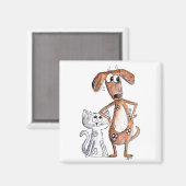 可愛お洒落い茶色の犬と灰色の猫 マグネット (正面/裏面)