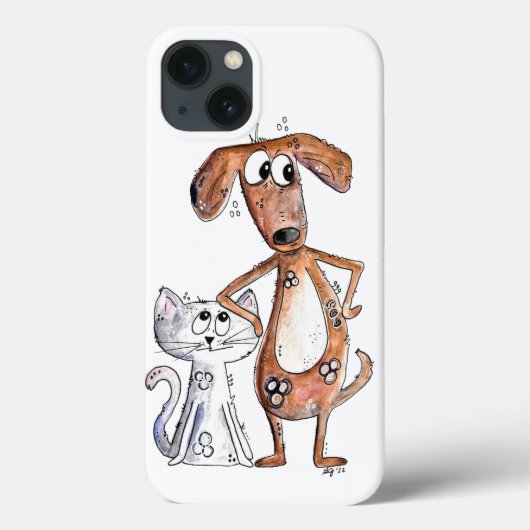 可愛お洒落い茶色の犬と灰色の猫 Case-Mate iPhoneケース (裏面)