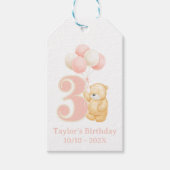 可愛お洒落い誕生日3歳ピンクベア名 ギフトタグ (正面)