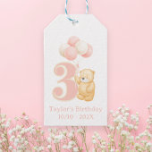 可愛お洒落い誕生日3歳ピンクベア名 ギフトタグ
