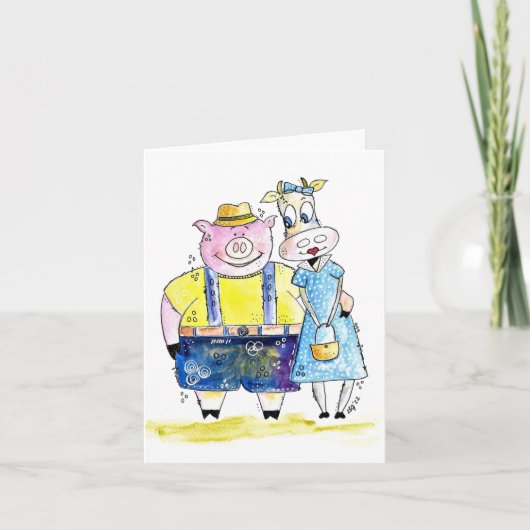 可愛お洒落い豚と牛 カード (正面)