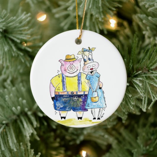 可愛お洒落い豚と牛 セラミックオーナメント (ツリー)