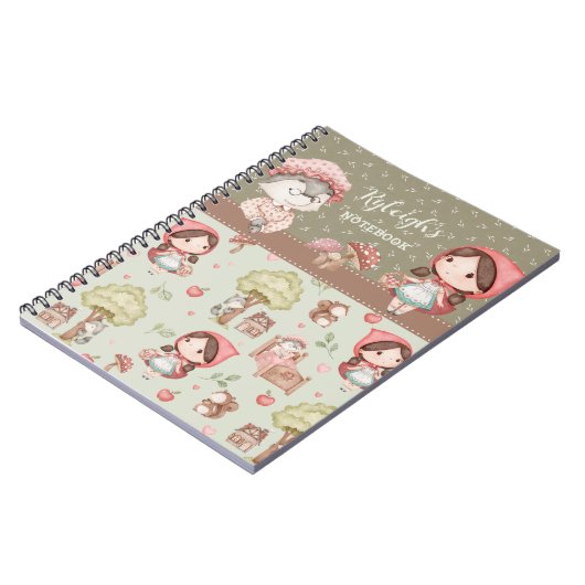 可愛お洒落い赤い乗馬フードストーリーブック ノートブック (左側)