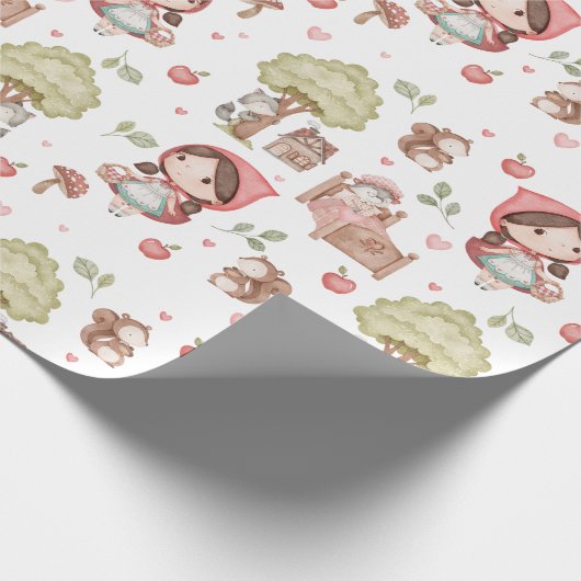 可愛お洒落い赤い乗馬フードストーリーブック ラッピングペーパー (角)