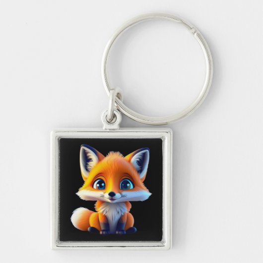 可愛お洒落い赤キツネ動物キャラクターブラック🦊 キーホルダー (正面)