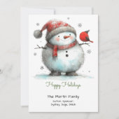 可愛お洒落い雪だるまと赤い鳥ハッピーページ シーズンカード (正面)